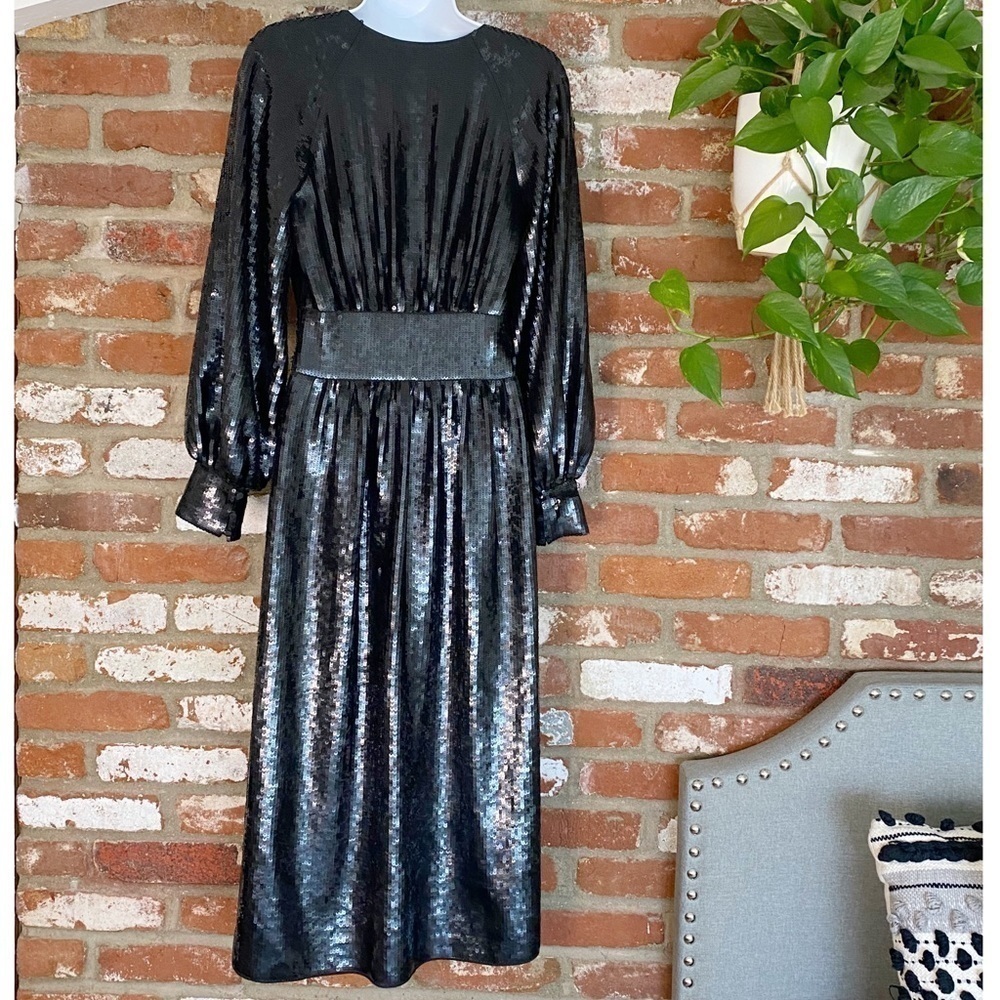 JOIE Kyria B Sequin Midi Dress In Black Caviar size 0 - Picture 6 of 9